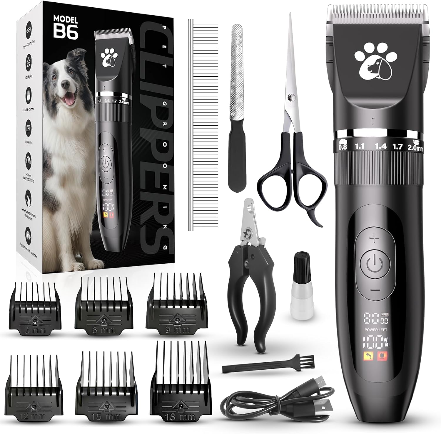 Coldspot Dog Clippers for Grooming, 3-Speed Low Noise Cordless Pet Grooming Kits with Ceramic Blades & LED Display for Dogs Cats Full Coat Hair