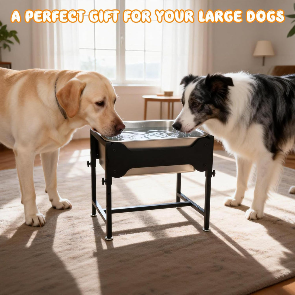 BWOGUE 4 Gal Elevated Dog Water Bowl, Stainless Steel Bowl for Large Dogs | Elevated Water Bowl for Dogs, Raised Dog Water Bowl, 4 Heights 9/11/13/15 in, Non-Slip Base, XL Breeds, Joint Pressure Relief