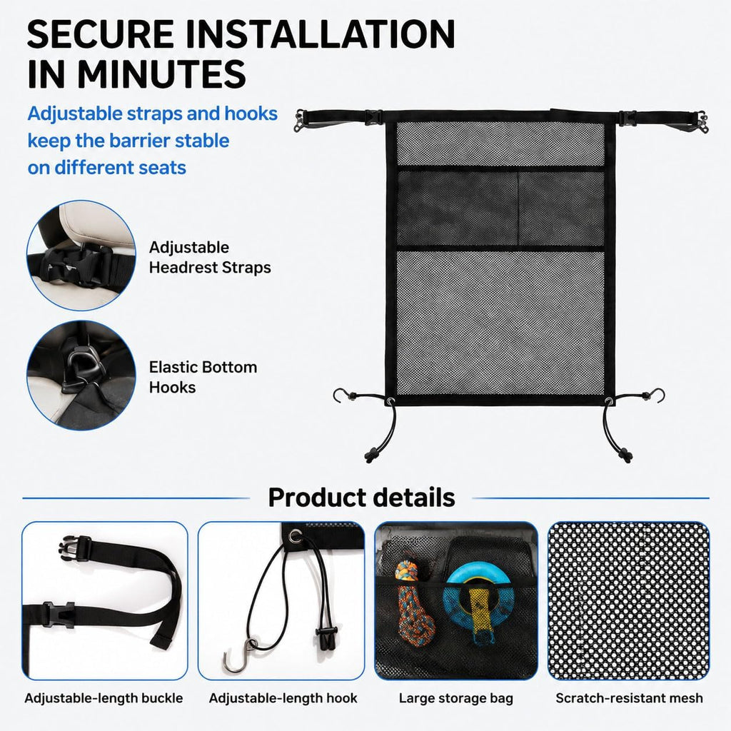 Dog Car Barrier for Ford Expedition 2000-2026, Adjustable Mesh Pet Divider with Dual Adjustable Straps, SUV Truck Dog Guard for Travel Camping Daily Adventures