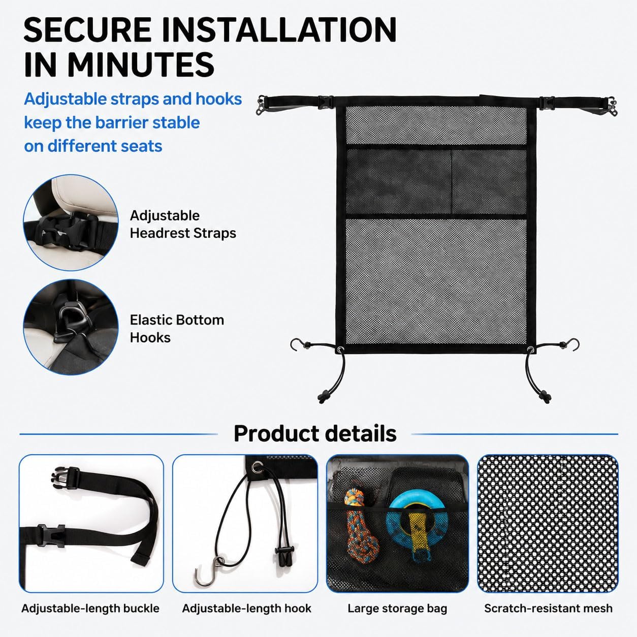 Dog Car Barrier for Ford Expedition 2000-2026, Adjustable Mesh Pet Divider with Dual Adjustable Straps, SUV Truck Dog Guard for Travel Camping Daily Adventures