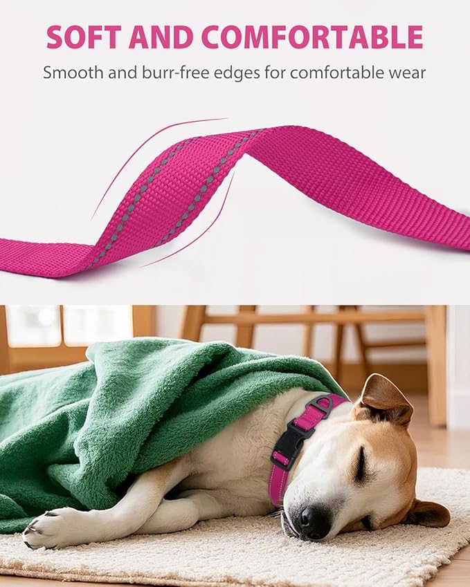 Joytale Large Dog Collar, Reflective and Adjustable Nylon Pet Collar with Quick-Release Buckle for Extra Large Dogs, Hotpink, XL