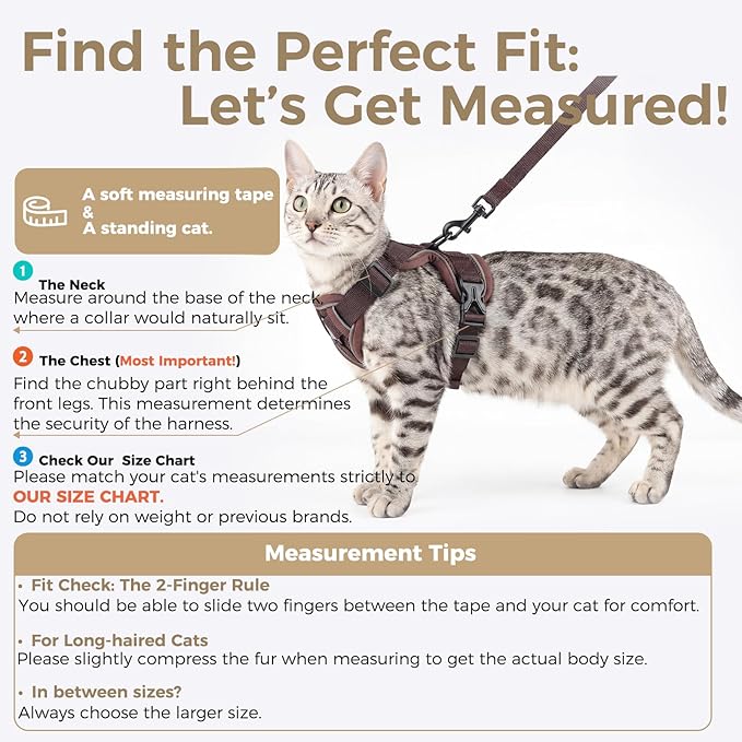 Cat Harness and Leash Set Escape Proof Tactical Large Kitten Harness Emotional Support Cat Vest, Brown, L