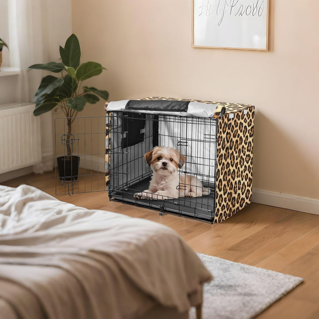 Cheetah Leopard Print Dog Crate Covers Breathable Dog Kennel Cover Windproof Waterproof Privacy Shading Fit for 30IN Wire Dog Cage