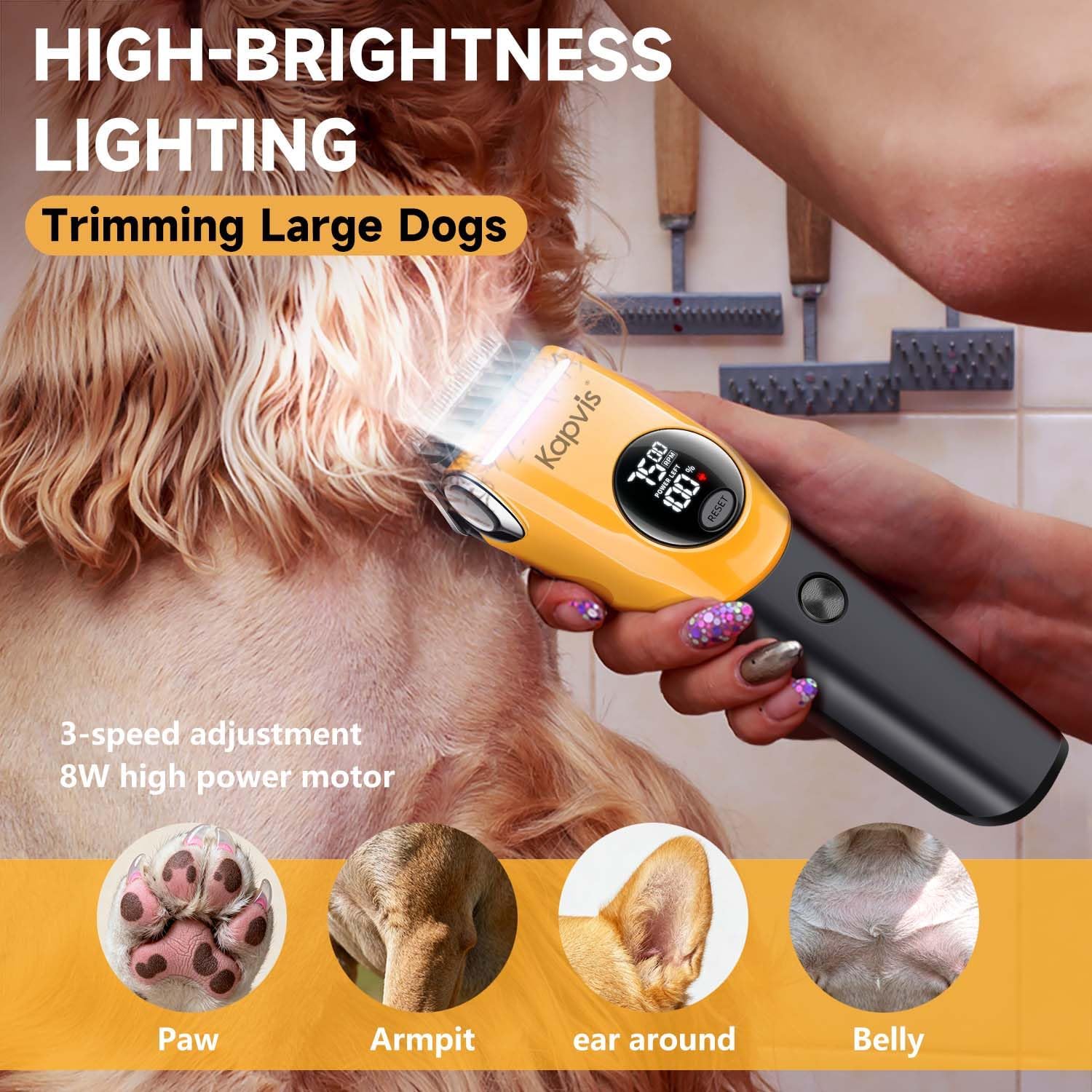 Dog Clippers for Grooming Thick Hair with LED Light,Cat Shaver,and Sheep Shears for Thick/Matted/Knotted/Fine/Curly Hair,Works with or Without Power Cord