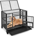 Tangkula Foldable Dog Crate, 3-Door Heavy Duty Dog Kennel with Removable Crate Tray, 4 Smooth Wheels, Indestructible Dog Crate for Indoor and Outdoor, Kennel Cage for Medium and Large Dogs