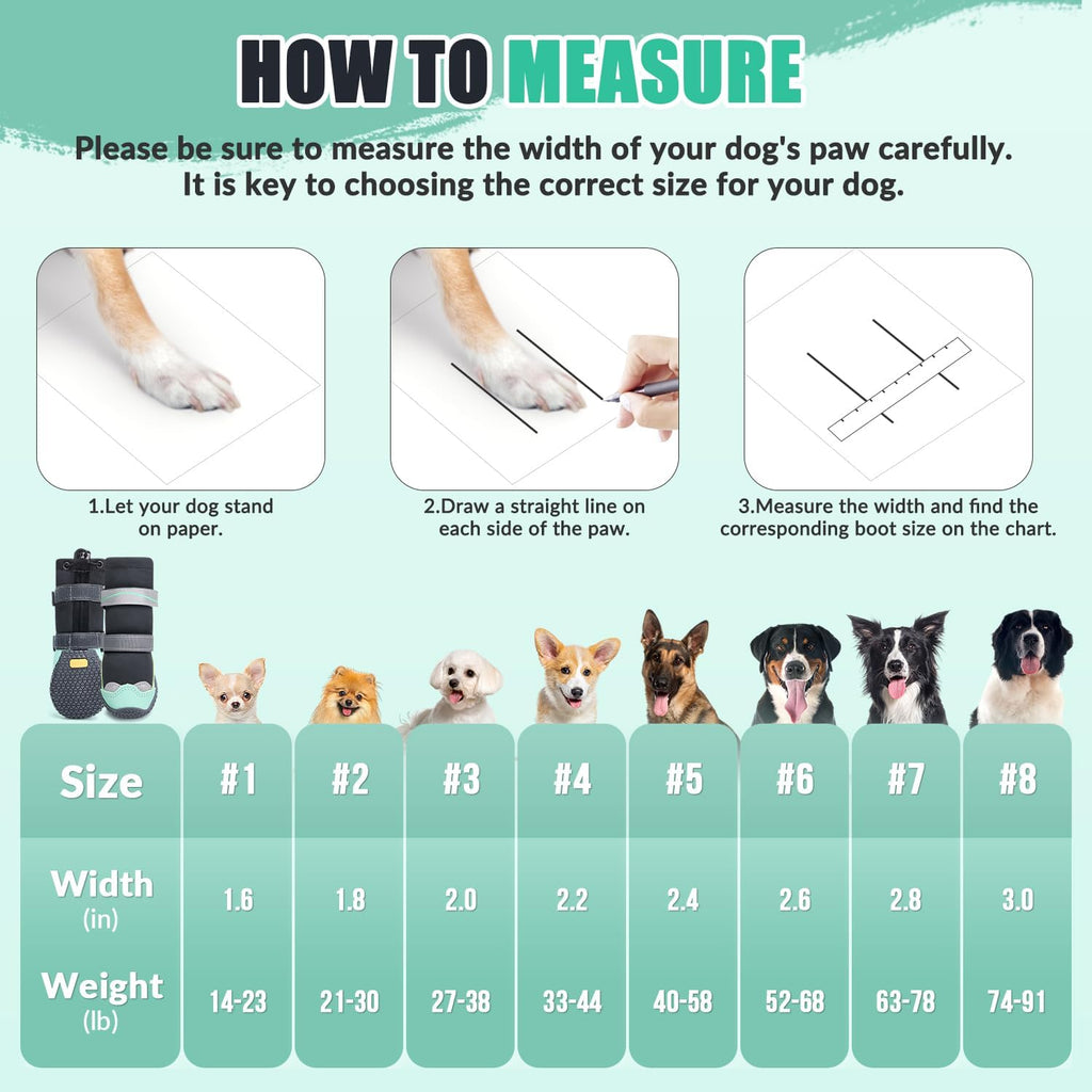 SlowTon Dog Boots - High Top Waterproof Warm Fleece Lined Dog Winter Shoes | Dog Snow Booties with Non-Slip Rubber Sole for Outdoor Walking Hiking Rain, Paw Protector for Large Small Medium Dog, Green 2