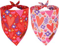 ADOGGYGO Valentines Dog Bandana 2 Pack, Heart and Floral Print Pet Scarf Bib, Adjustable Fit Red Pink Valentines Bandanas for Extra Large Dogs (X-Large)
