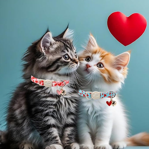 2 Pack Valentines Cat Collars - Valentine Breakaway Cat Collar with Bell, Pink and Red Heart Pendant, Adjustable Kitten Collars for Girl Boy Cats, Cute Red Hearts
