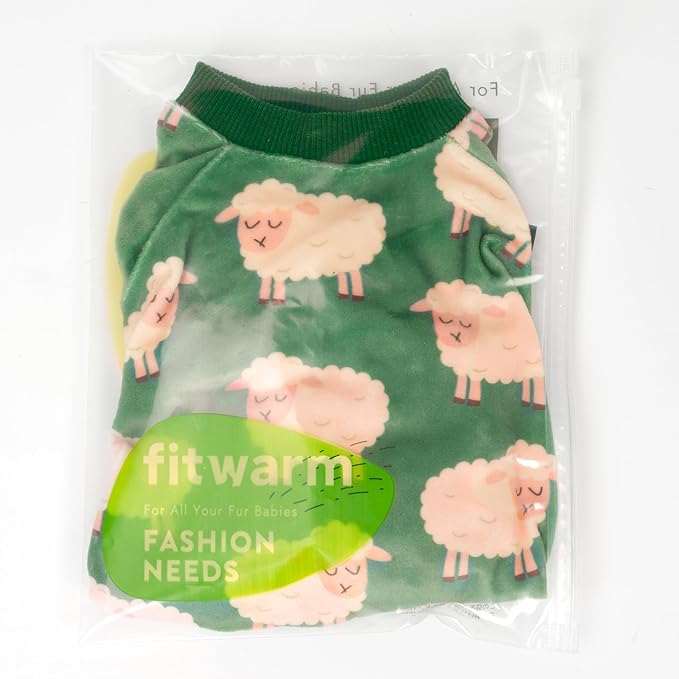 Fitwarm Funny Sheep Dog Pajamas, Warm Winter Dog Clothes for Small Dogs Boy Girl, Cozy Pet Onesie with Feet, Green, White, Large