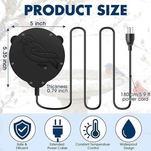 2 Pack Outdoors 100W Bird Bath Heater for Winter,Birdbath Deicer Pond De-icer Thermostatically Controlled Birdbaths Water Heater with 5.9 Ft Power Cord and Working Indicator Light