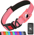 Airtag Dog Collar with AirTag Holder for Large Dogs, Reflective, Soft Padded & Safety Locking Buckle, Nylon Pet Collars Adjustable for All Breeds, Pink,XL
