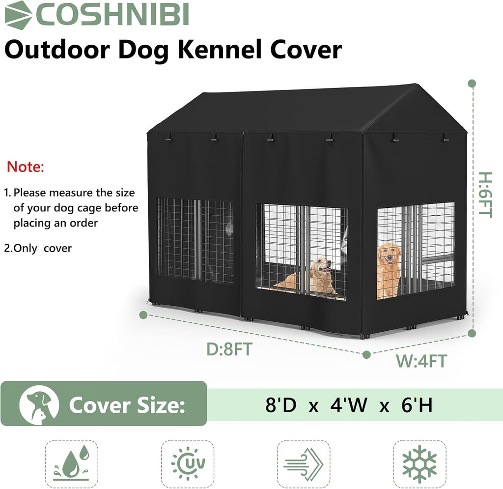 COSHNIBI Outdoor Dog Kennel Cover, Heavy Duty Waterproof Large Dog Cage Cover, Windproof UV Resistant, Fits for 8.1'Dx4.1'Wx6.1'H Dog Cages, Black