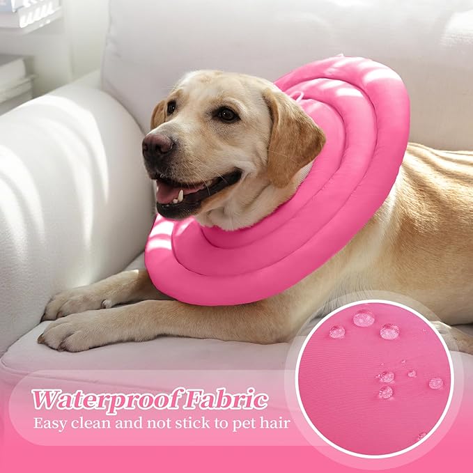 IDOMIK Dog Recovery Collar, Waterproof Soft Dog Cone After Surgery, Comfy Protective Elizabethan Collar Alternative for Dogs Cats, Adjustable Pet Neck Donut Cone Anti-Licking Biting Wounds,Rose,XL