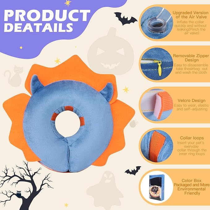 IEUUMLER Inflatable Recovery Dog Collar, Protective Donut Cone, Adjustable Soft Collar for Dog and Cat After Surgery Prevent from Biting & Scratching EU002 - Blue Demon M+