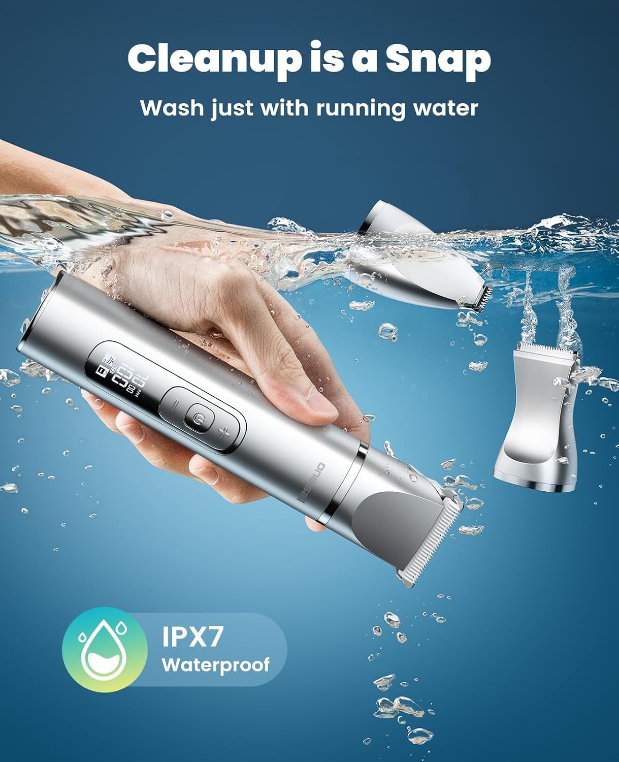 oneisall 4 in 1 Dog Grooming Kit with LCD Display | Paw Hair Trimmer & Nail Grinder, Rechargeable, Cordless, Low Noise, IPX7 Waterproof, 3 Speeds Pet Grooming Clippers