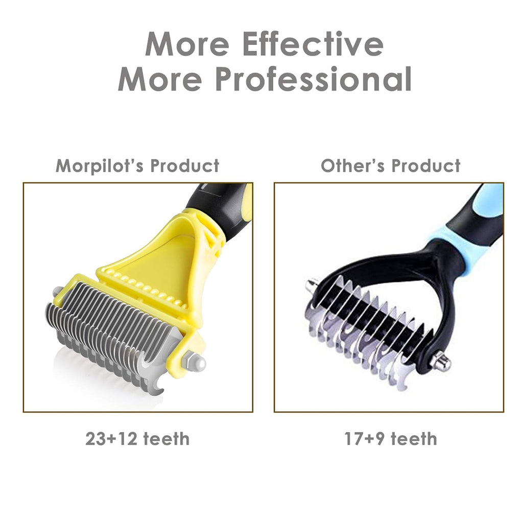 morpilot Dog Brush Cat Brush Grooming Comb, 23+12 Double Sided Undercoat Rake Dematting Deshedding Tool for Long Hair Pets Cat Dog Slicker Shedding Brushes Efficiently Reduces Hair Loss by up to 90%
