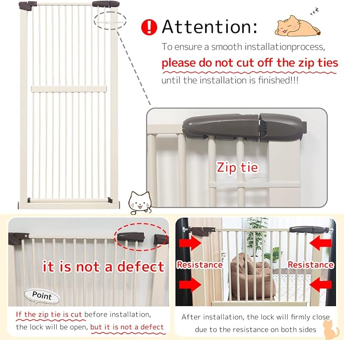 Lumizone Extra Tall Cat Gate 61.02" High Pressure Mounted Extra Wide 30.12"-34.05" (17Sizes) 1.37" Gap No Drilling Auto-Close Tall Pet Gate for Dogs (Cream, 30.12"-34.05"/76.5-86cm)