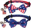 PTDECOR 4th of July Cat Collar with Bow, American Flag Patriotic Cat Collar | Detachable Bow Tie, Safe Breakaway Buckle, Adjustable, 2 Pack 4th of July Patriotic Collar for Cats Kittens
