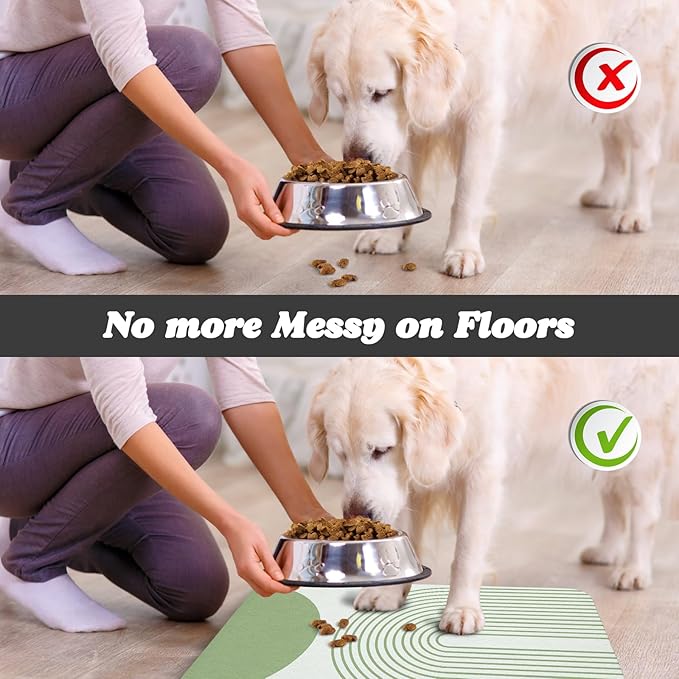 Dog Food Mats for Floors Waterproof, Cat Water Bowl Mats Pet Feeding Absorbent Mat Placemats for Food and Water Green Bohemia 12 * 20 inch