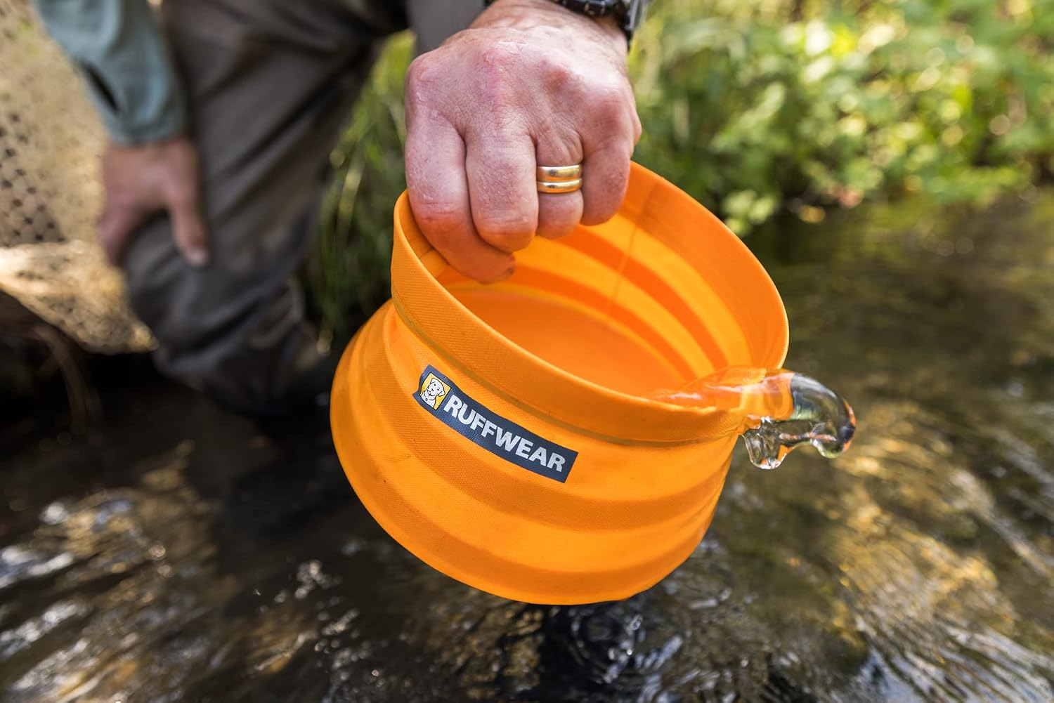 Ruffwear, Bivy Collapsible Dog Bowl, 60 fl oz, Salamander Orange, Medium | Waterproof Welded Single-Wall Fabric, Ultralight Portable Fold-Flat, Non-Slip Bottom, Accessory Loop, Reflective Trim, 1.8 L