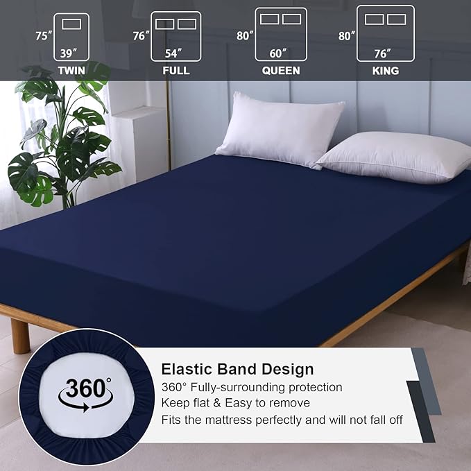 Twin Mattress Protector Waterproof, Fitted Sheet Style Breathable Cooling Mattress Cover with Deep Pocket Fits Up to 18'', Noiseless Bed Cover for Kids Adults, Machine Washable(Navyblue, 39'' X 75'')
