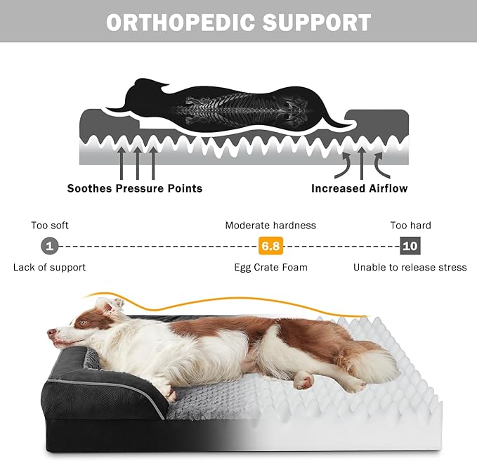 INVENHO Orthopedic Medium Dog Dogs, Egg-Crate Foam Dog Couch with Washable Removable Cover, Waterproof Lining and Nonskid Bottom