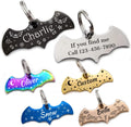 Stainless Steel Cat ID Tag Personalized Pet Tags with up to 4 Lines of Custom Text, Small Pet Mini Dog Cat Tag Lightweight, Engraved on Both Sides, Multiple Patterns Colors Size Options (Bat Shaped)