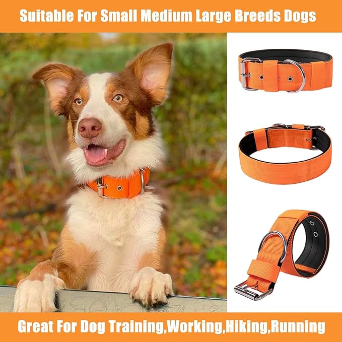 Heavy Duty Tactical Dog Collar - 1.5" Width Military Durable Thick Nylon with Adjustable Metal D Ring & Buckle Working Training K9 Collar for Medium Large Dogs (M(17"-20"), Orange)