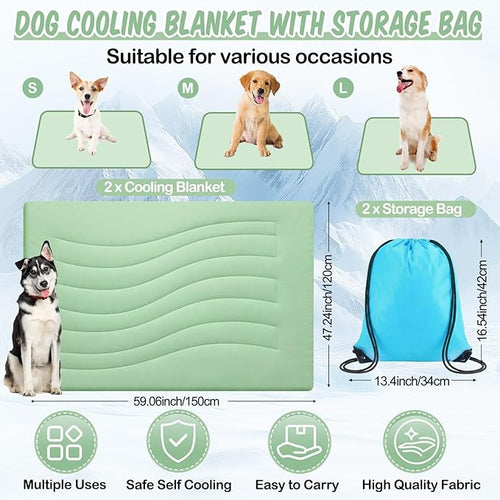 2 Pack Cooling Dog Blankets with Storage Bag Self Cooling Dog Blankets Washable Pet Cold Mats 59 x 47 Inch Portable Cat Pads for Summer Hot Weather Pet Puppies Supplies