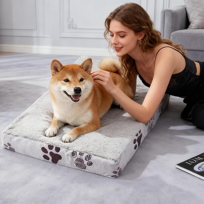 Waterproof Orthopedic Dog Bed for Extra Large Dogs 41x27x4 Inch - Egg Crate Foam Pet Crate Bed with Removable Washable Cover, Plush Top Anti-Slip Bed Mat, Navy