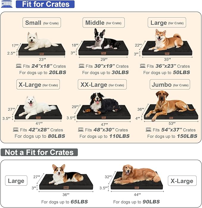 Orthopedic Dog Bed for Large Dogs, Plush Washable Pet Bed for Large Size Dogs with Egg Crate Foam & Removable Oxford Cover, 36x27 Inch, Black