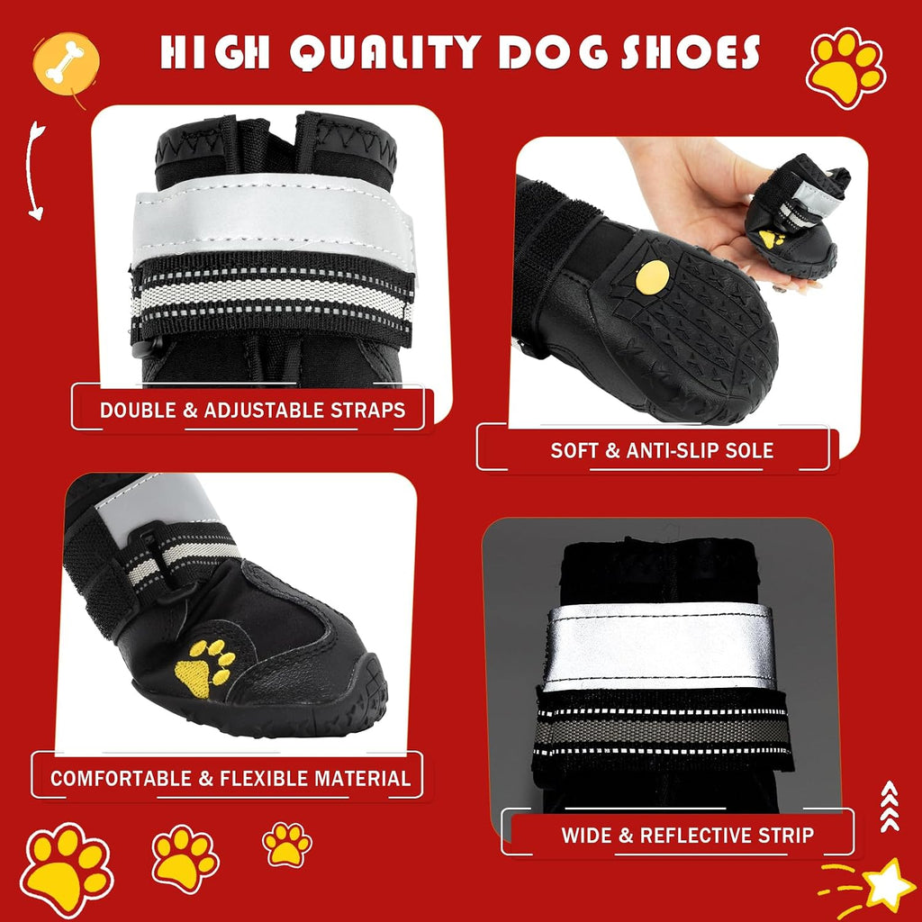 Dog Shoes, Dog Boots for Small, Medium & Large Dogs, Anti-Slip & Paw Protectors Pet Shoes for Indoor/Outdoor Walking on Summer Hot Pavement, Winter Snowy Day,Rainny Day (4PCS, Black)