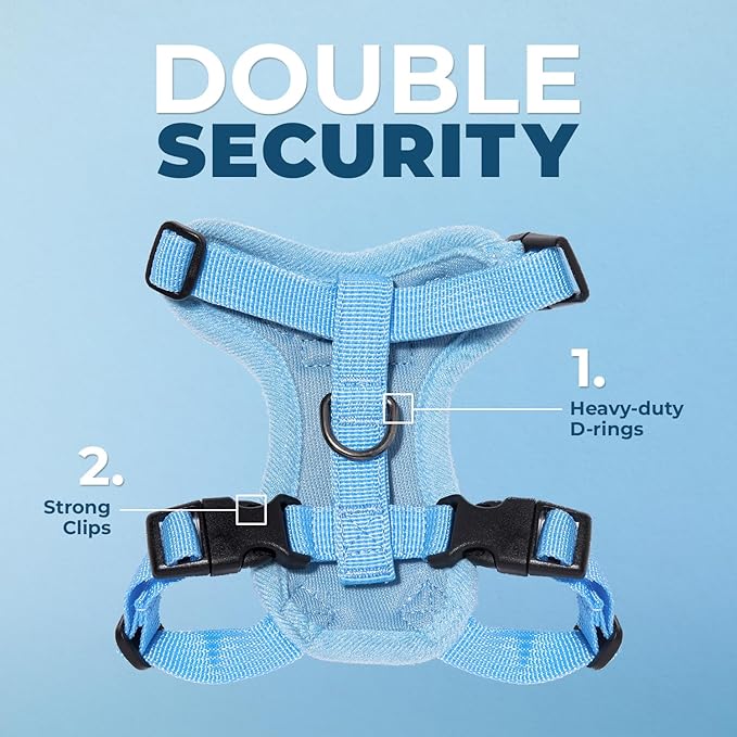 Voyager Escape-Proof Step-in Lock Cat Harness & 5ft Neoprene-Handle Leash Set All-Weather Mesh with Reflective Stitching for Small to Large Cats by Best Pet Supplies, Baby Blue, XS