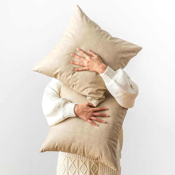 Pack of 2 Oversized Leather Pillow Cover Neutral Decorative, Beige Modern Boho Abrasion Floor Cushion Covers, for Home Decor Outdoor Waterproof Pet Hair Resistant Throw Pillow Covers 28x28 inch