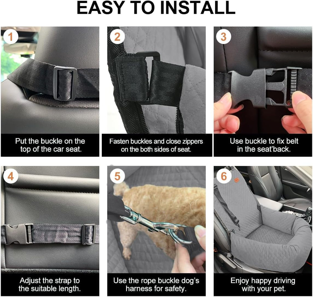 Dog Car Seat for Small Medium Dogs Pet Up to 40 lbs Gray | Detachable Washable, Soft Pet Booster Travel Bed for Front & Seat with Safety Leash Belt