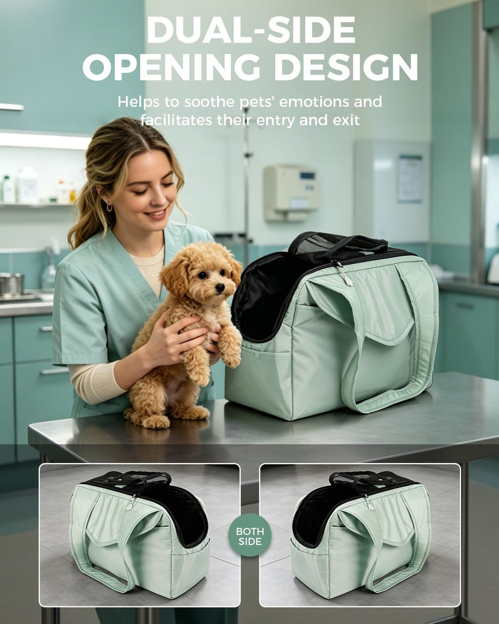 Lightweight Dog Purse with Large Pockets for Small Dogs up to 8 lb | Stylish, Soft-Sided Small Dog Carrier with Safety Buckle and Breathable Anti-Scratch Mesh for Travel, Sage Green