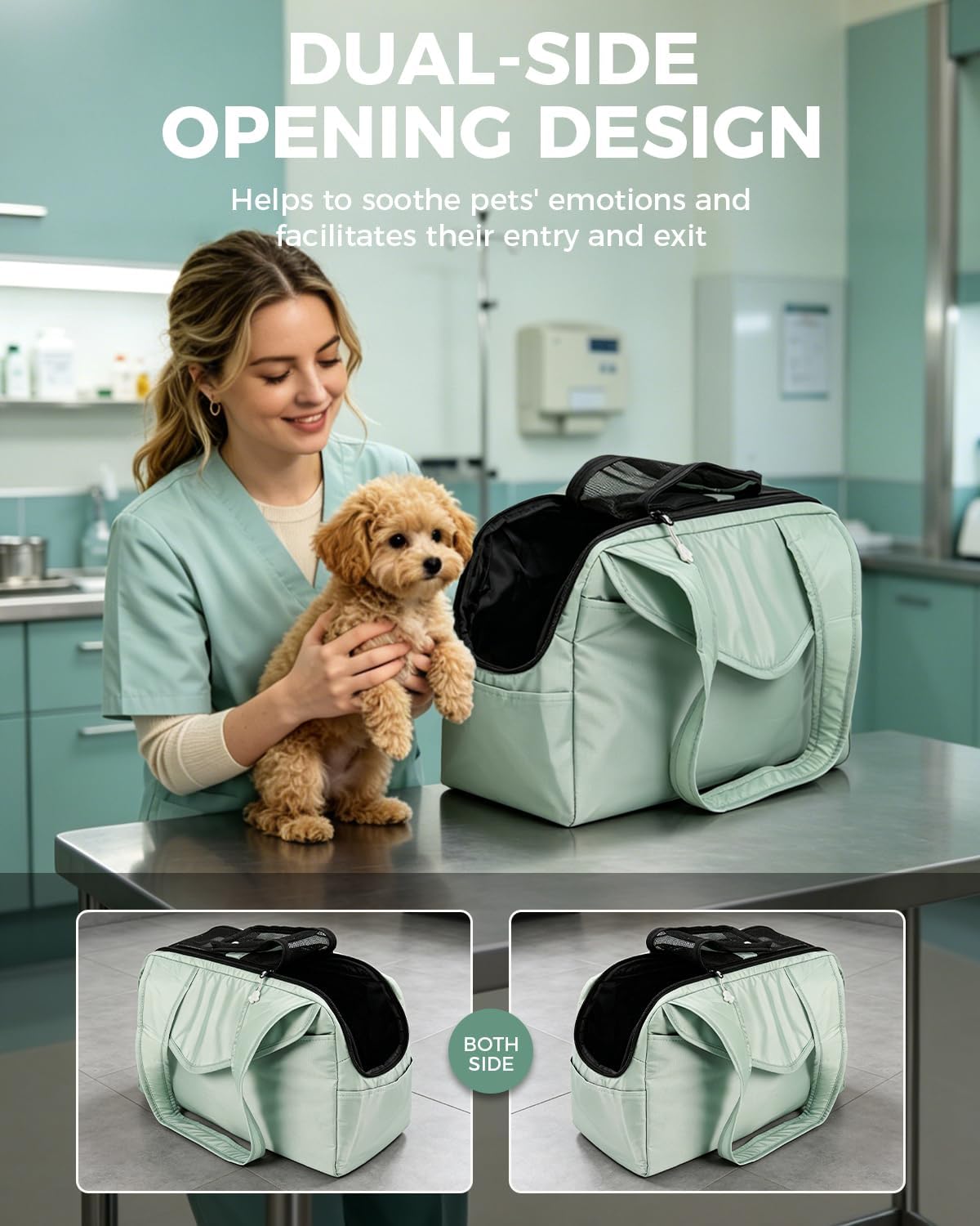 Lightweight Dog Purse with Large Pockets for Small Dogs up to 8 lb | Stylish, Soft-Sided Small Dog Carrier with Safety Buckle and Breathable Anti-Scratch Mesh for Travel, Sage Green