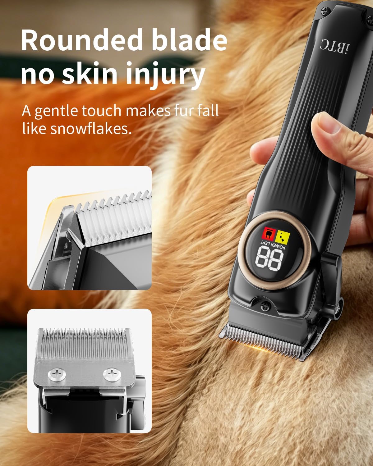 iBTC Professional Dog Grooming Clippers Kit, Low Noise Cordless Rechargeable Pet Hair Trimmer with Paw Trimmer & Nail Grinder, Heavy Duty Grooming Tools for Thick Fur Small Medium Large Dogs Cats