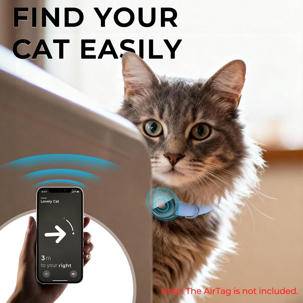 AirTag Cat Collar, Ultra Elastic Cat Tracker Collar (Blue) | Compatible with Apple Air Tag Holder, Lightweight, Scratch Resistant, Stepless Adjustable Pet Tracking Collars for Cat Kitten