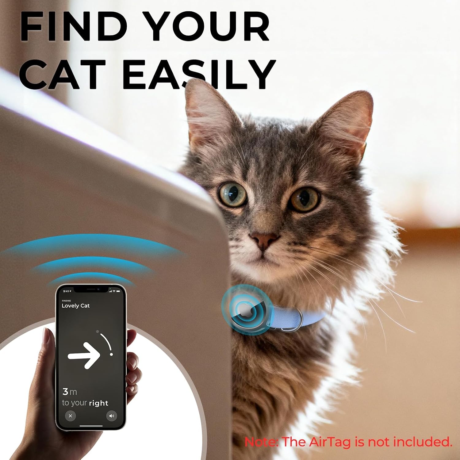 AirTag Cat Collar, Ultra Elastic Cat Tracker Collar (Blue) | Compatible with Apple Air Tag Holder, Lightweight, Scratch Resistant, Stepless Adjustable Pet Tracking Collars for Cat Kitten