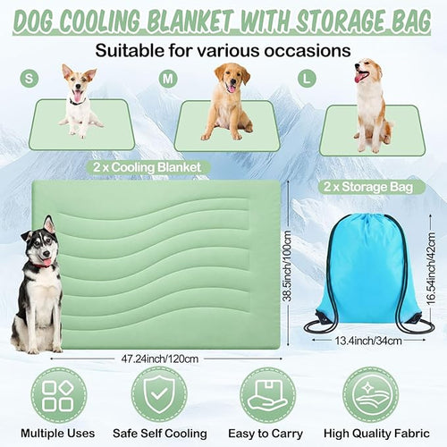 2 Pack Cooling Dog Blankets with Storage Bag Self Cooling Dog Blankets Washable Pet Cold Mats 39 x 47 Inch Portable Cat Pads for Summer Hot Weather Pet Puppies Supplies