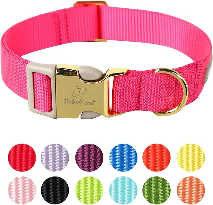 Nylon Dog Collar - Adjustable Rose Red Soft Webbing Dog Collars for Small Medium Large Dogs Boy Girl Puppy Collar with Safety Metal Buckle L
