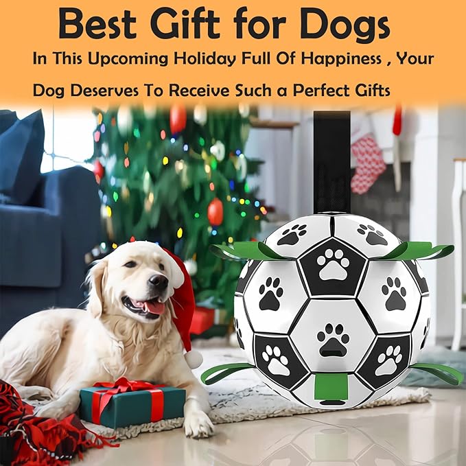 Ropes Soccer Balls Toy - Interactive Dog Toys for Tug of War, Puppy Birthday Gifts, Water Toy, Durable Balls World Cup for Large Dogs (9 Inch)