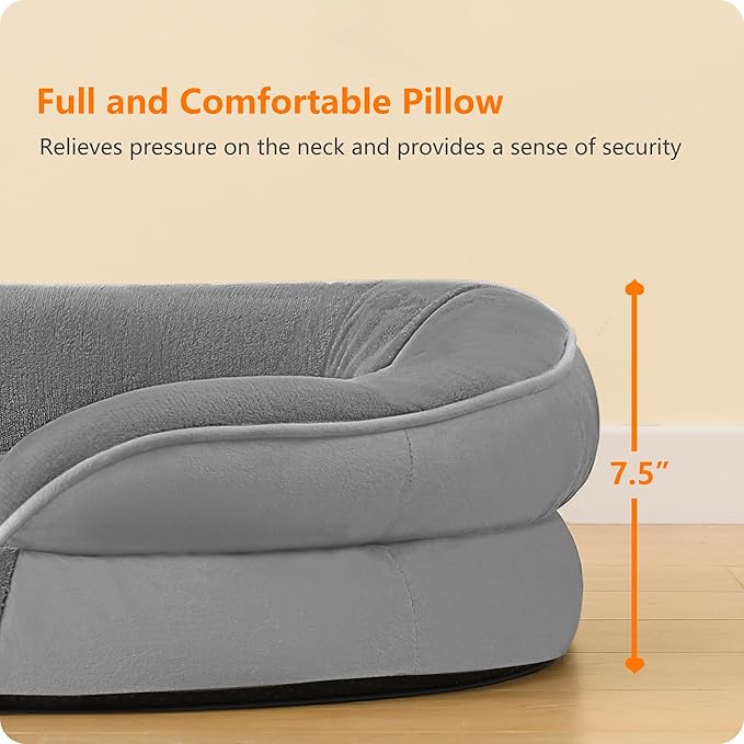 Dwanton Orthopedic Dog Bed for Extra Extra Large Dogs with Gel Memory Foam, Waterproof Dog Sofa, Washable Pet Bed with Four Sided Bolster Cushion, Removable Cover & Non-Slip Bottom, 48", Medium Gray