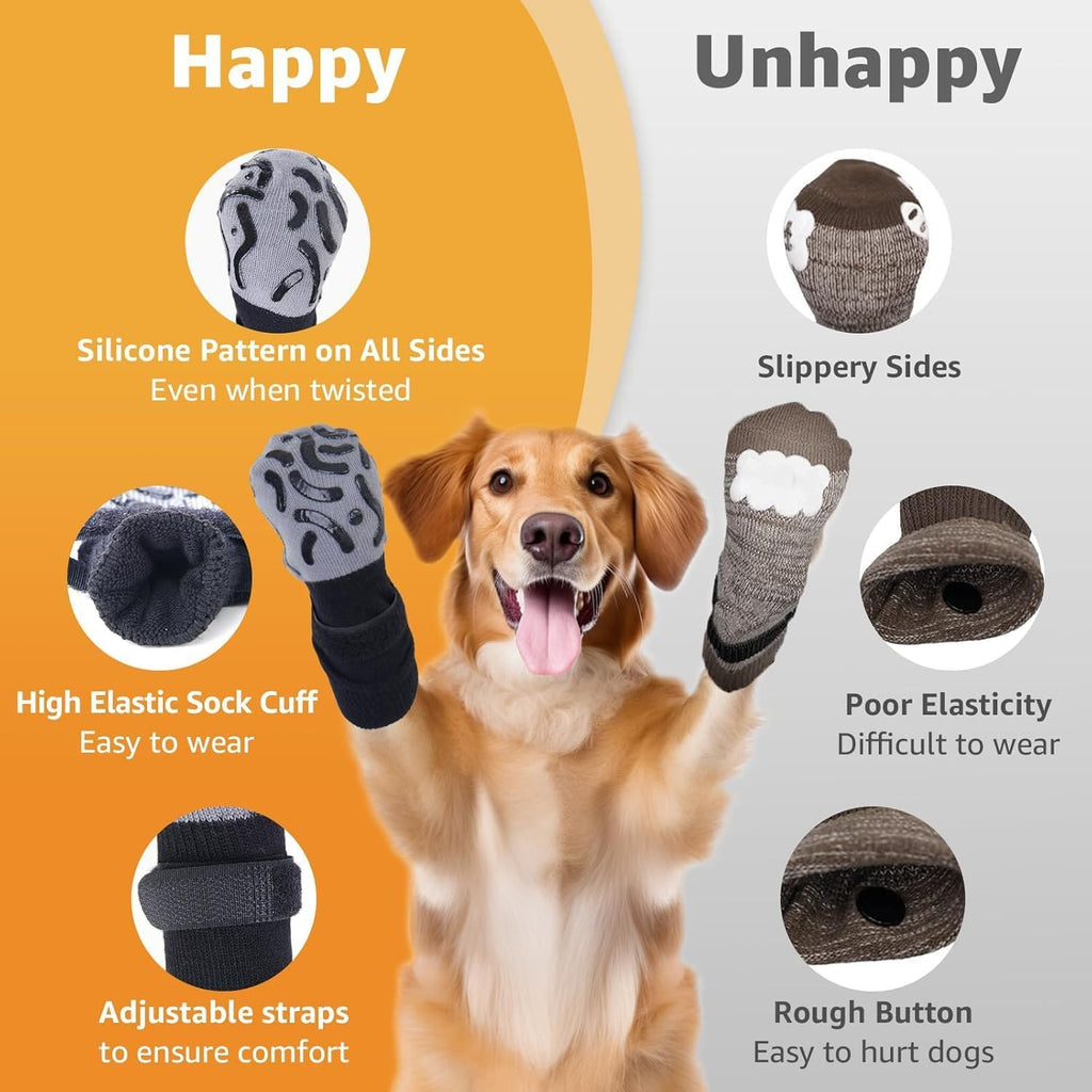 2 Pairs Anti Slip Dog Socks to Prevent Licking Paws,Dog Shoes for Hot Pavement,Dog Booties for Small Medium Large Senior Dogs,Paw Protectors for Hardwood Floors (Black&Grey,XL)