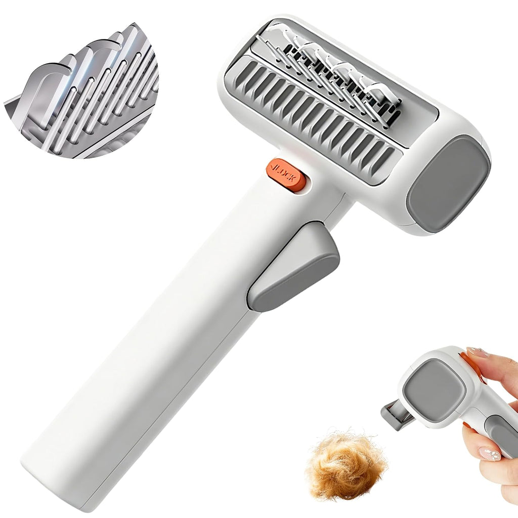 2-in-1 Pet Dematting Comb & Undercoat Rake, Self-Cleaning Deshedding Brush for Dogs & Cats, Safely Removes Mats, Tangles and Loose Fur for Long or Short Hair(White)