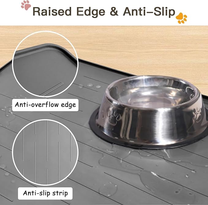 Largest Dog Food Mat, 39.5"x29.5" Silicone Dog and Cat Mat for Food and Water Bowls, Thinken Waterproof Non-Slip XXXL Pet Feeding Mat for Floors (Light Gray)