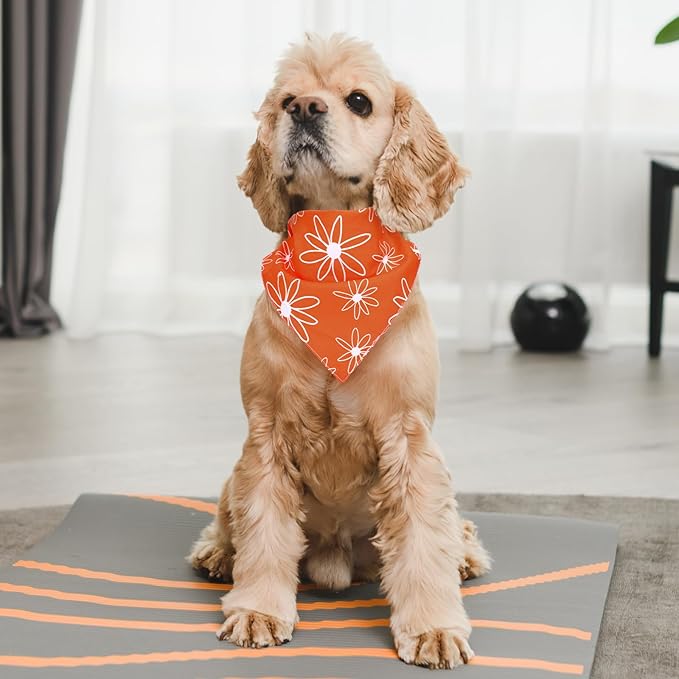 Whaline 4Pcs Boho Pet Bandanas Spring Daisy Dog Scarf Washable Adjustable Triangle Dog Bibs Puppy Neckerchief for Cat Pet Birthday Costume Accessories