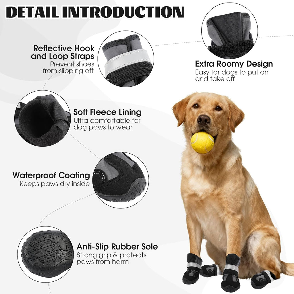 2 Pack Dog Shoes Waterproof, Non-Slip Dog Boots & paw Protectors，Dog Boot for hot Pavement,Winter Snow, Soft Comfortable Safe、Easy to Wear, Dog Boots for Medium Large Dogs（Black 6#