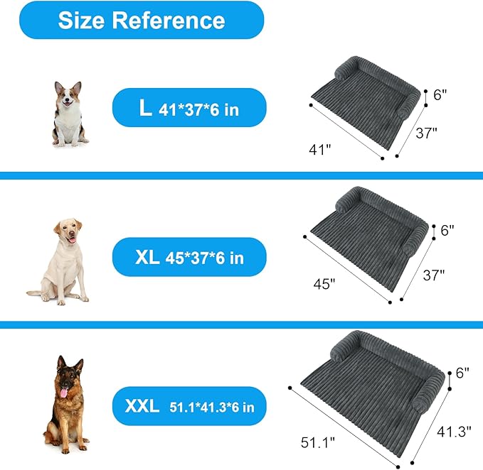 Wn's Day Luxurious Dog Couch Bed, Washable Calming Dog Couch Cover, Removable Couch Protector for Dogs, Waterproof Sofa Bed, Pet Bed Mats for Couch, Pet Couch Covers for Sofa(Grey, L)